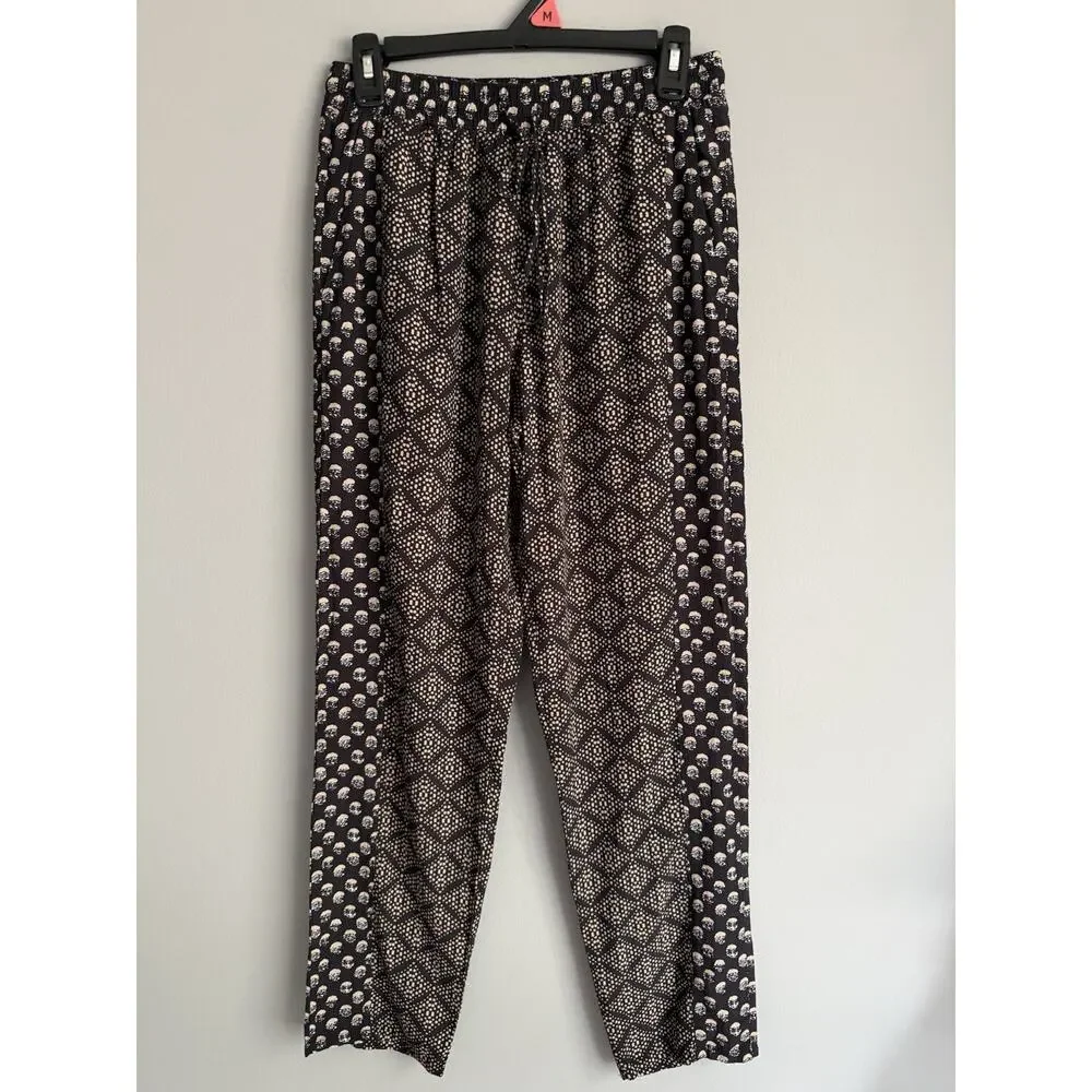 NWT Michael Stars Jordan Pant XS Black Beige Printed Wide Leg Pull On Pants Boho